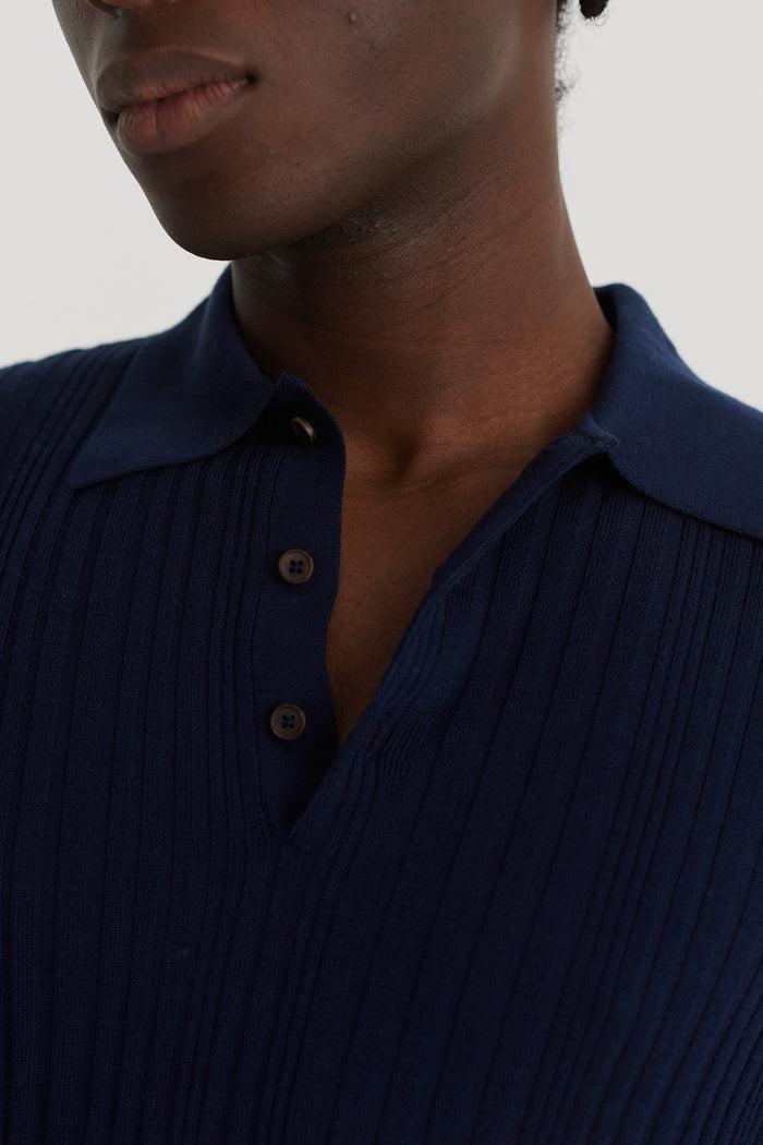 King & Tuckfield LS Classic Polo Irregular Rib NAVY