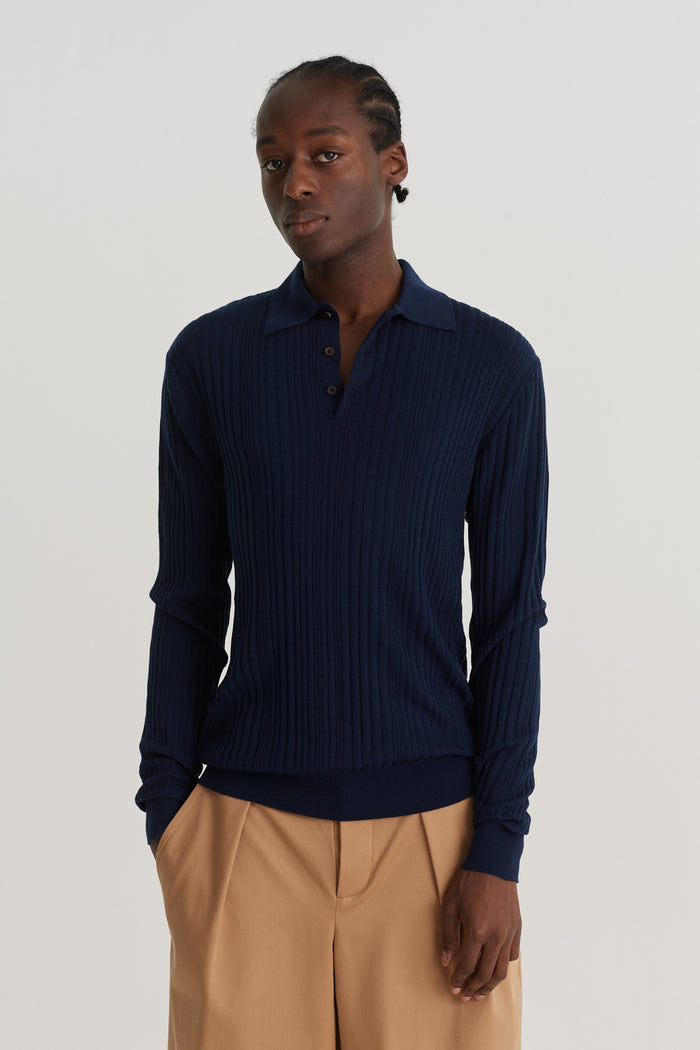 king & tuckfield LS Classic Polo Irregular Rib NAVY