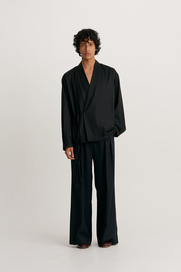 King & Tuckfield LS Wrap Tie Shirt BLACK