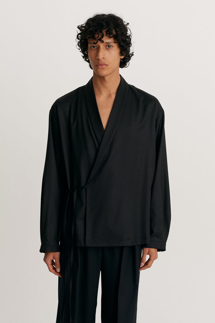 King & Tuckfield LS Wrap Tie Shirt BLACK