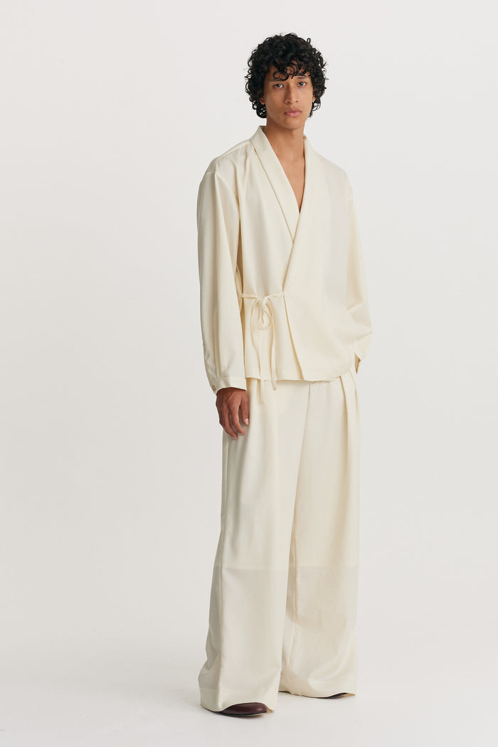 King & Tuckfield LS Wrap Tie Shirt VANILLA