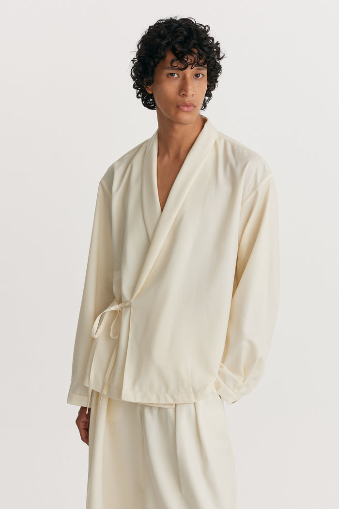 King & Tuckfield LS Wrap Tie Shirt VANILLA