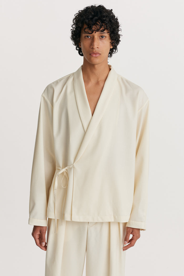 king & tuckfield LS Wrap Tie Shirt VANILLA