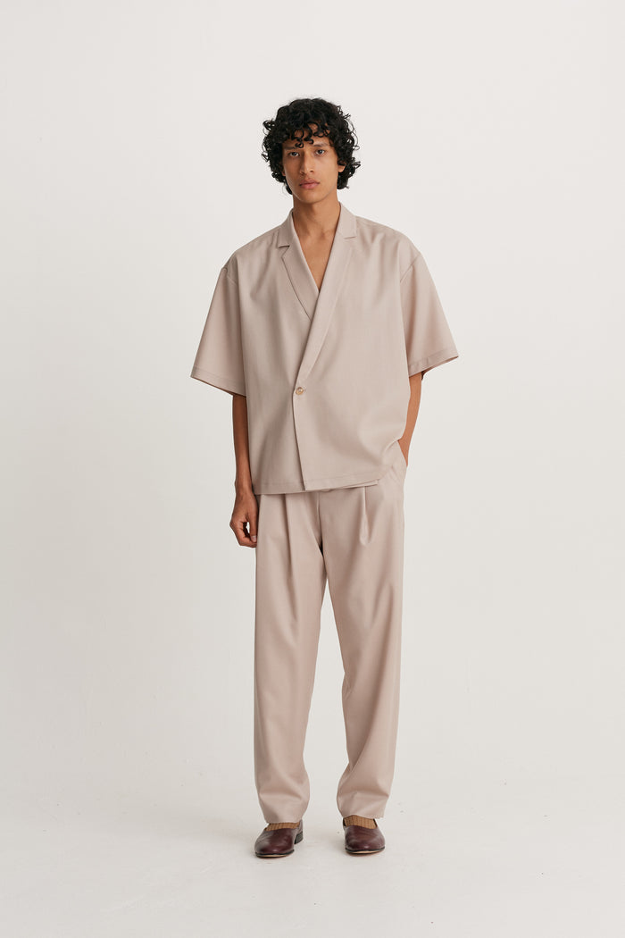 King & Tuckfield Notch Collar Wool Wrap Shirt GREY