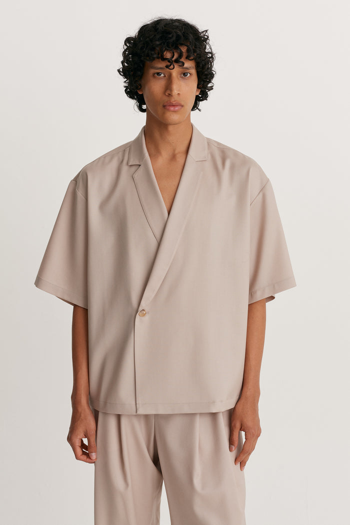 King & Tuckfield Notch Collar Wool Wrap Shirt GREY