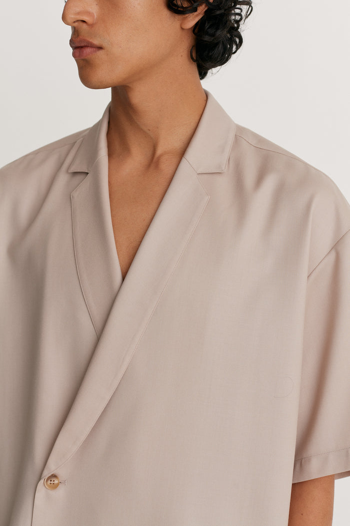 King & Tuckfield Notch Collar Wool Wrap Shirt GREY