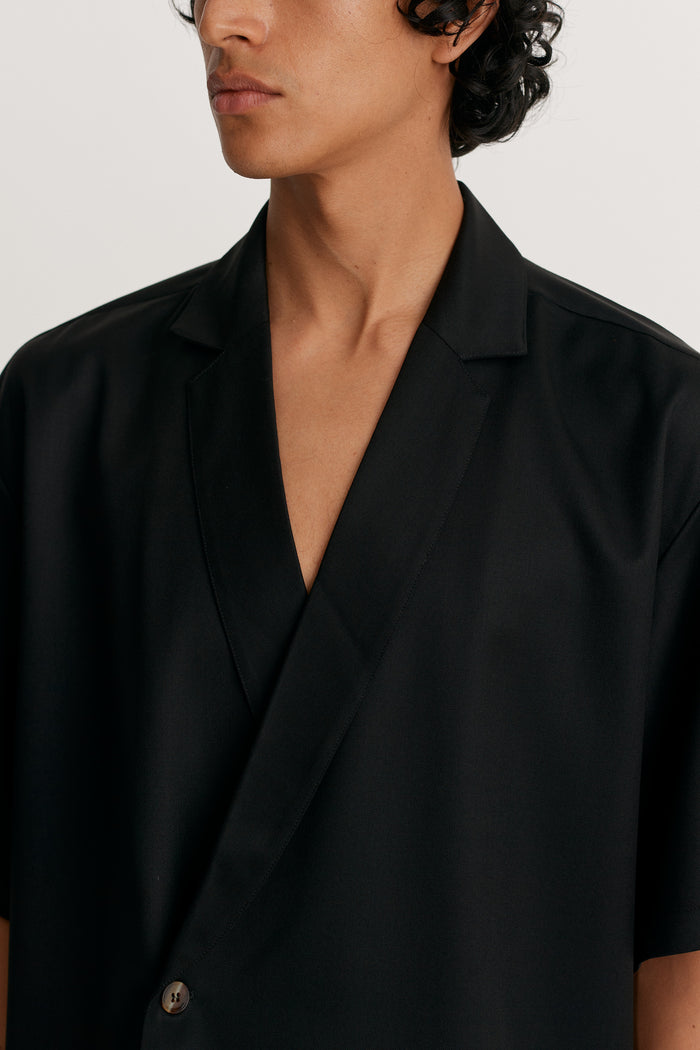 King & Tuckfield Notch Collar Wrap Shirt Black