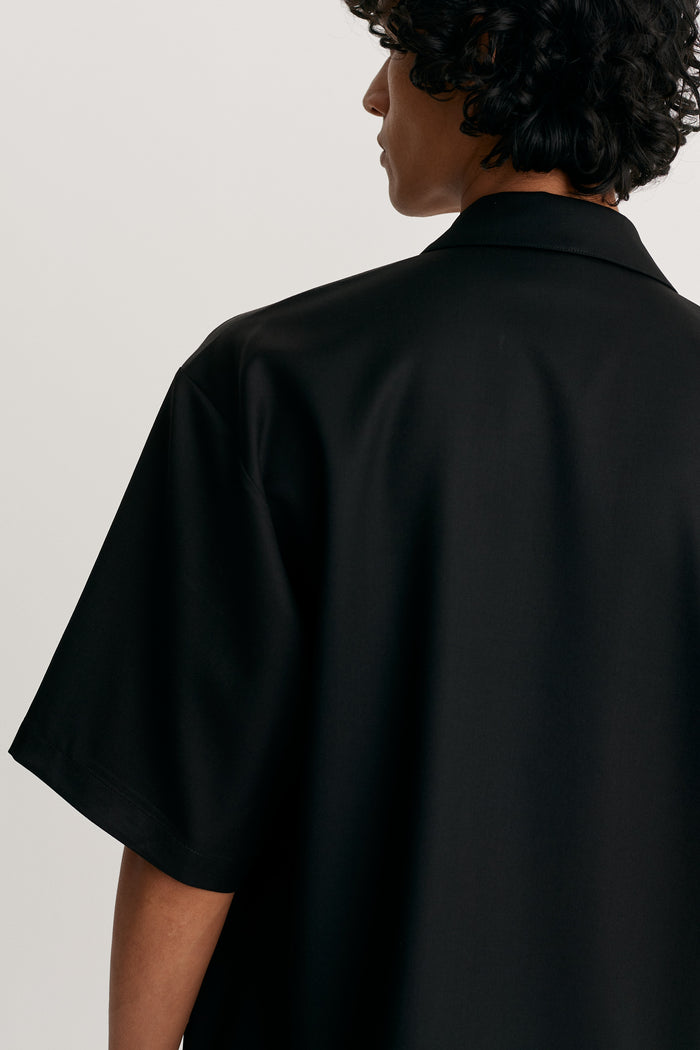 King & Tuckfield Notch Collar Wrap Shirt Black