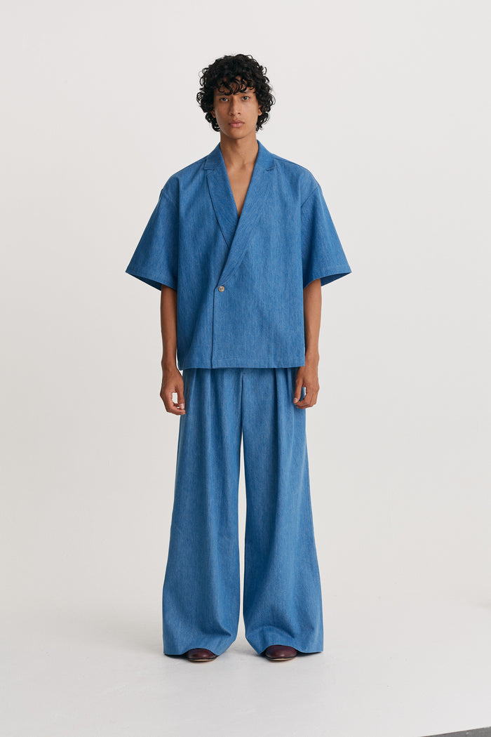 King & Tuckfield Notch Collar Wrap Shirt BLUE