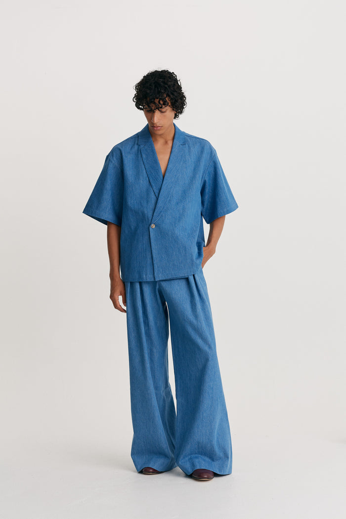 King & Tuckfield Notch Collar Wrap Shirt BLUE