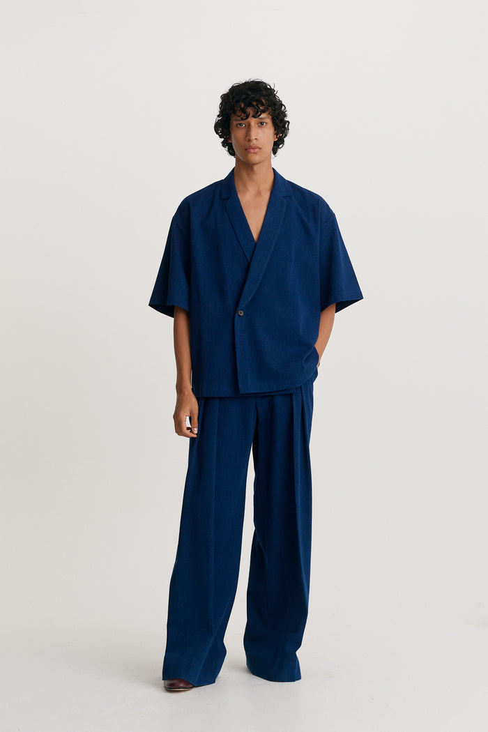 King & Tuckfield Notch Collar Wrap Shirt NAVY