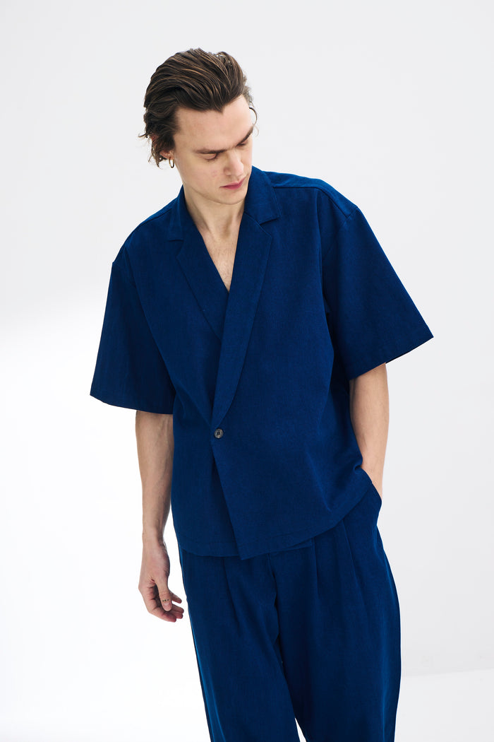 King & Tuckfield Notch Collar Wrap Shirt NAVY