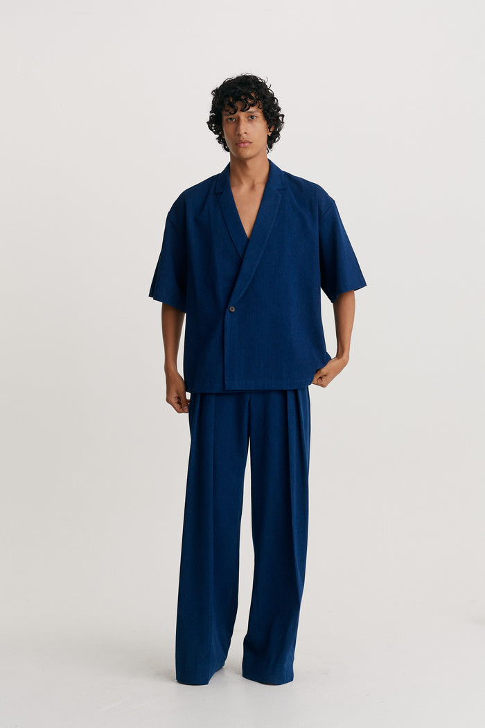 king & tuckfield Notch Collar Wrap Shirt NAVY