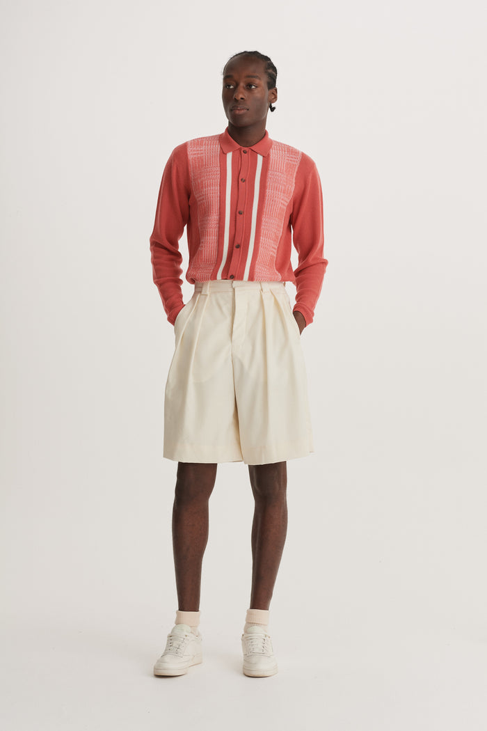 King & Tuckfield Pleated Wide-Leg Wool Short ECRU