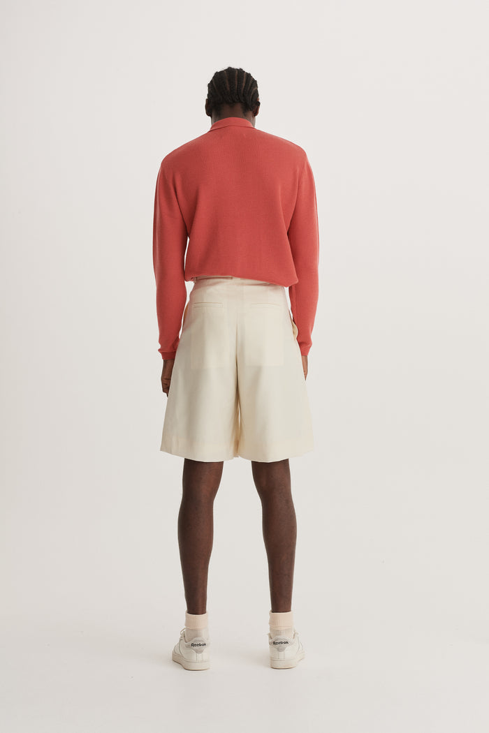 King & Tuckfield Pleated Wide-Leg Wool Short ECRU