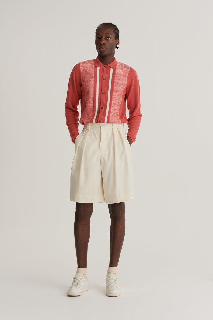 King & Tuckfield Pleated Wide-Leg Wool Short ECRU