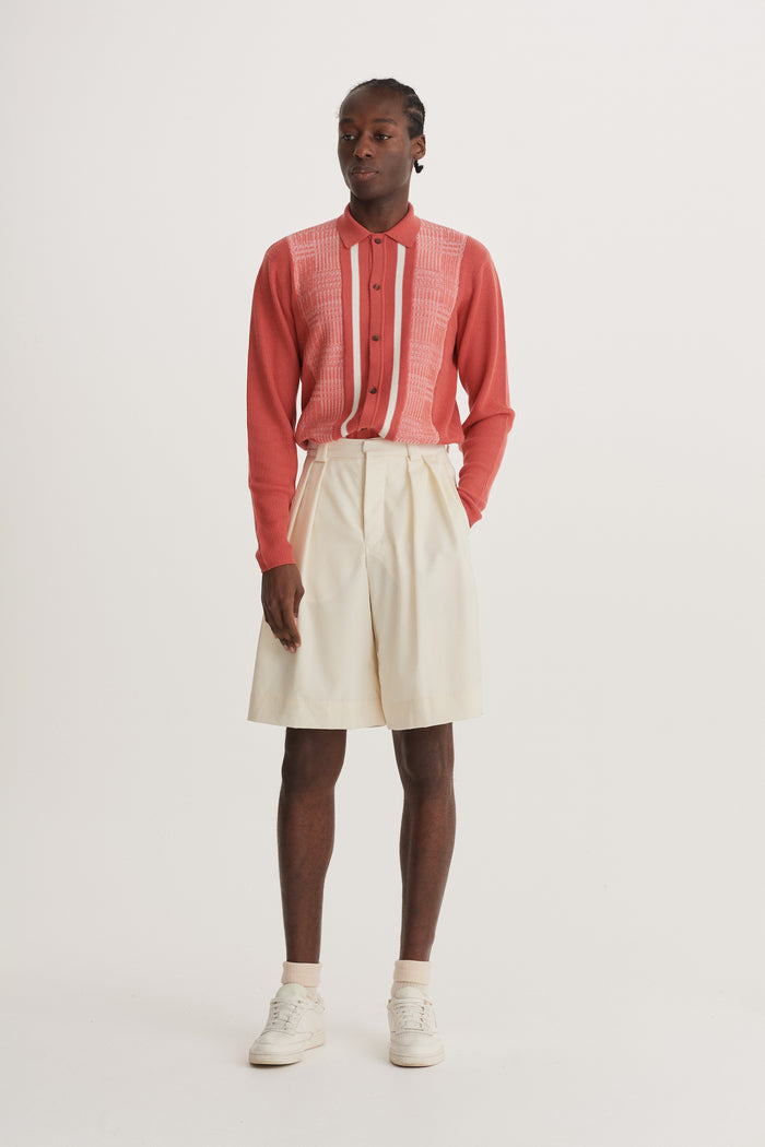 king & tuckfield Pleated Wide-Leg Wool Short ECRU