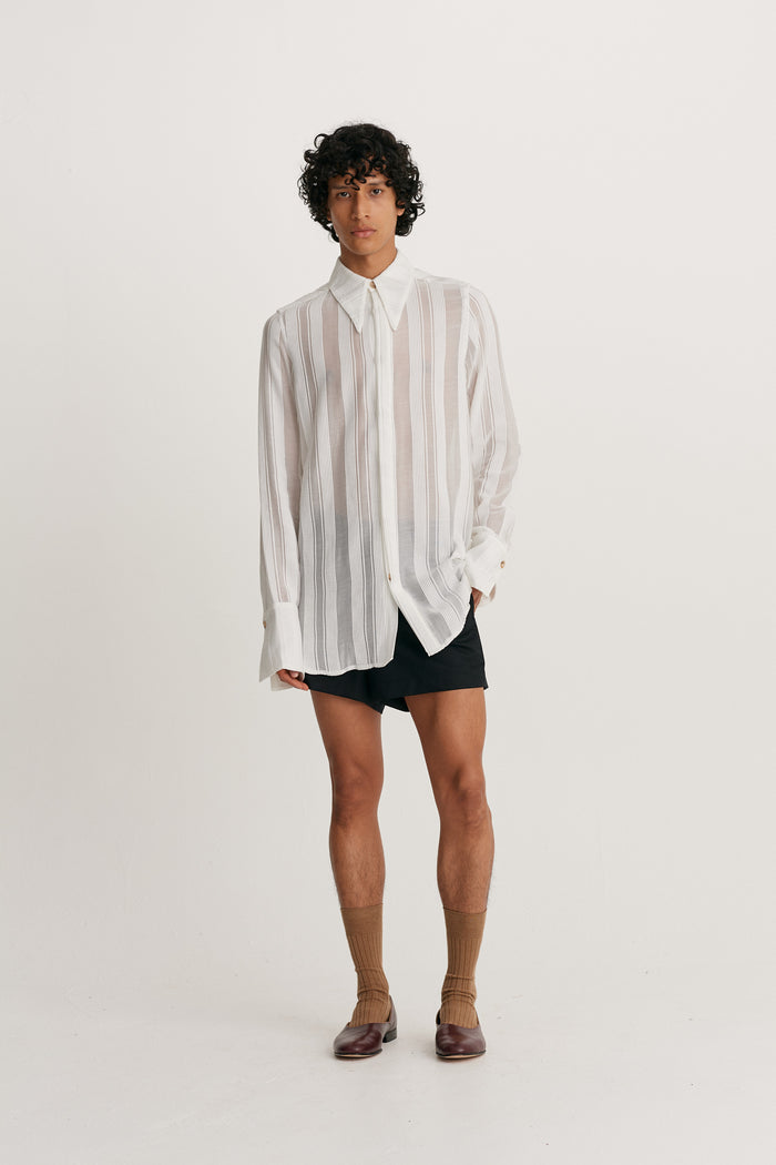 King & Tuckfield Pointed Collar Longline Shirt WHITE