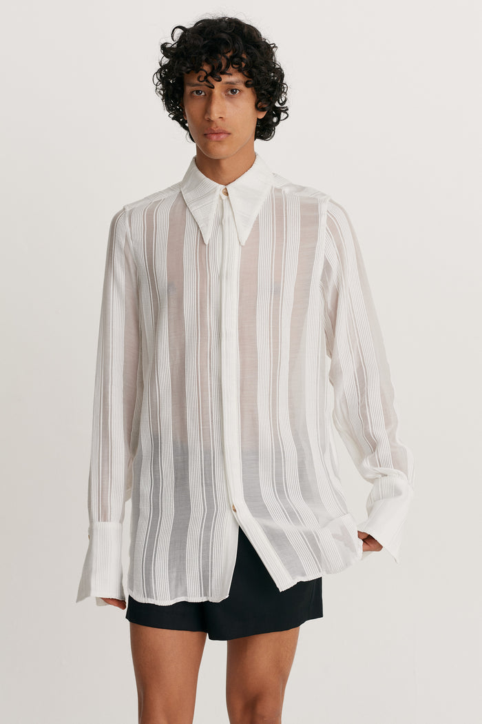 king & tuckfield Pointed Collar Longline Shirt WHITE