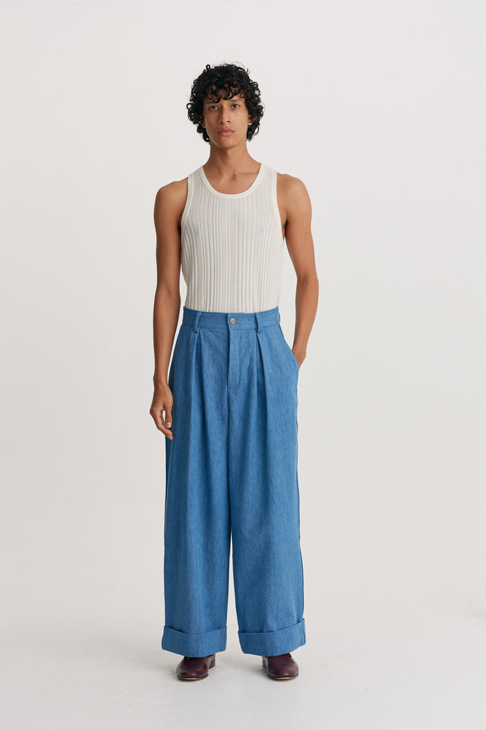 king & tuckfield Roll Cuff Chino BLUE