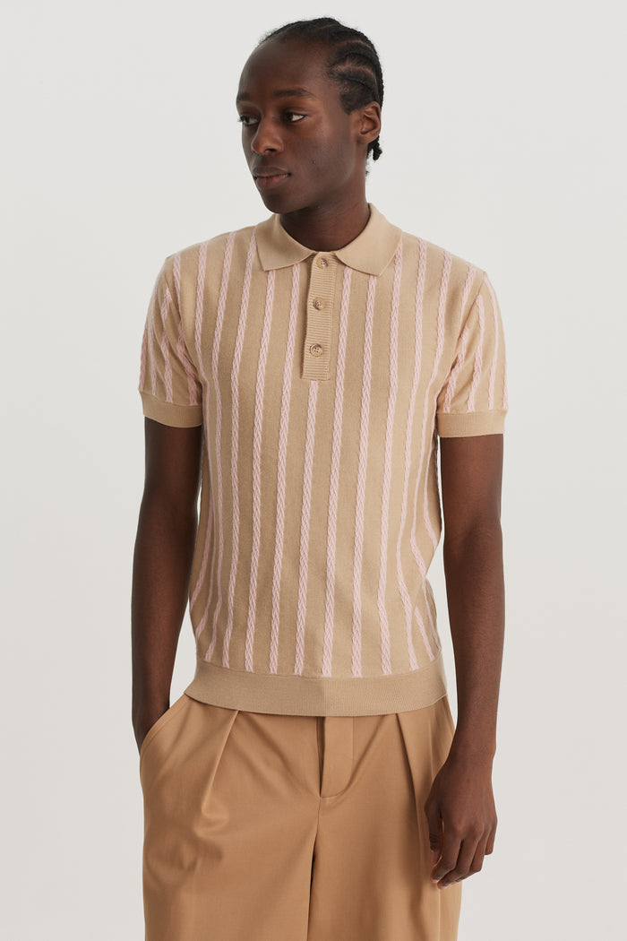 King & Tuckfield SS Textured Stripe Polo PINK