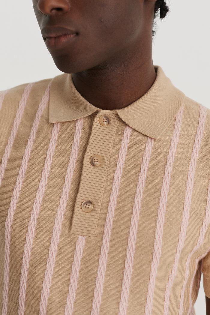 King & Tuckfield SS Textured Stripe Polo PINK