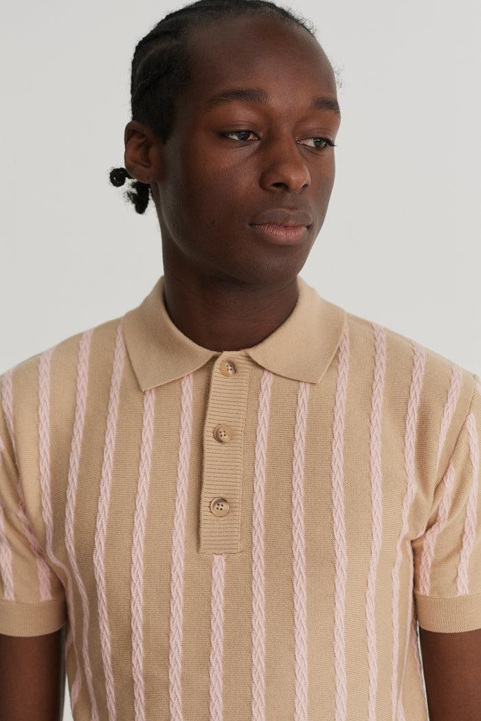 King & Tuckfield SS Textured Stripe Polo PINK