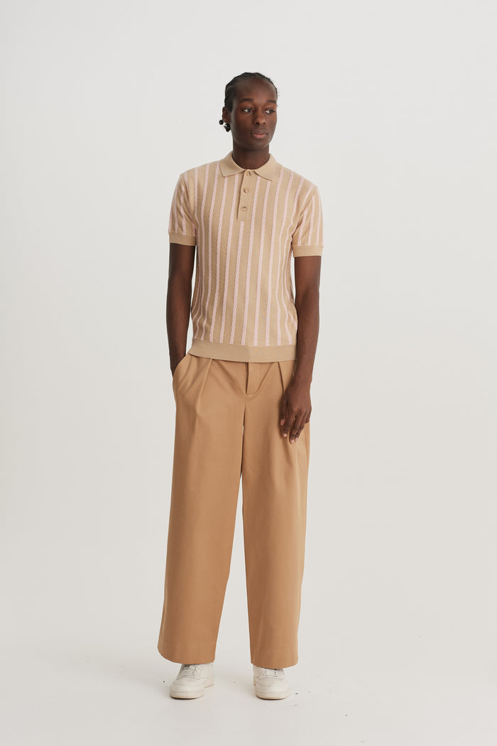 king & tuckfield SS Textured Stripe Polo PINK