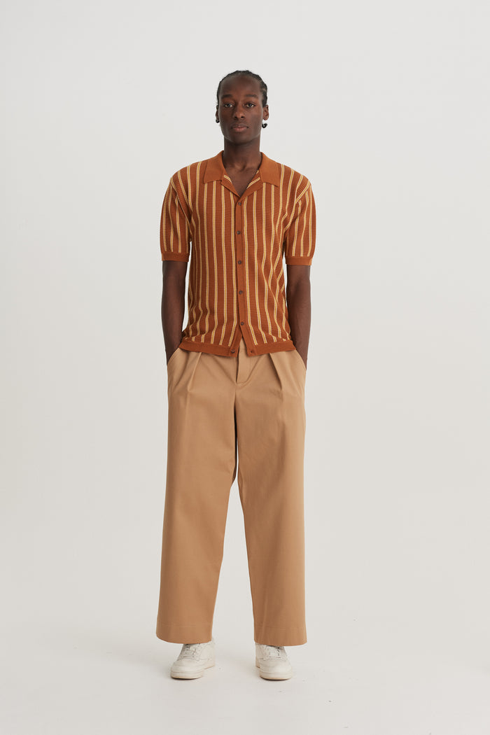 King & Tuckfield Stripe Camp Collar Shirt GINGER