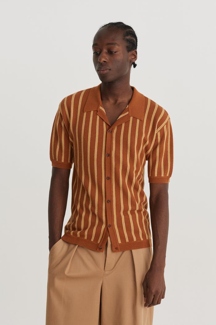 King & Tuckfield Stripe Camp Collar Shirt GINGER