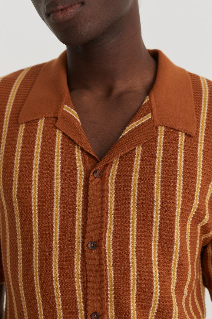 King & Tuckfield Stripe Camp Collar Shirt GINGER