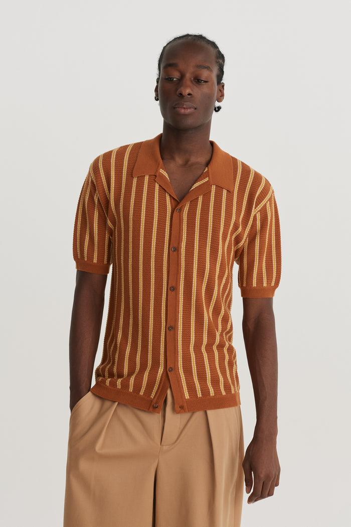 king & tuckfield Stripe Camp Collar Shirt GINGER