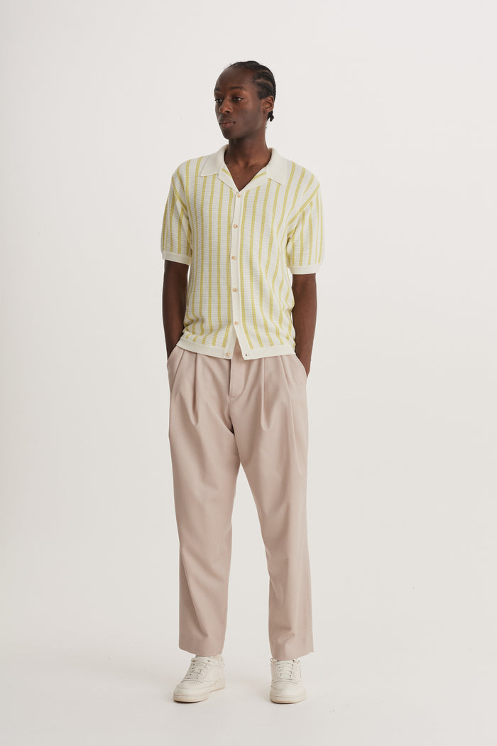 King & Tuckfield Stripe Camp Collar Shirt VANILLA