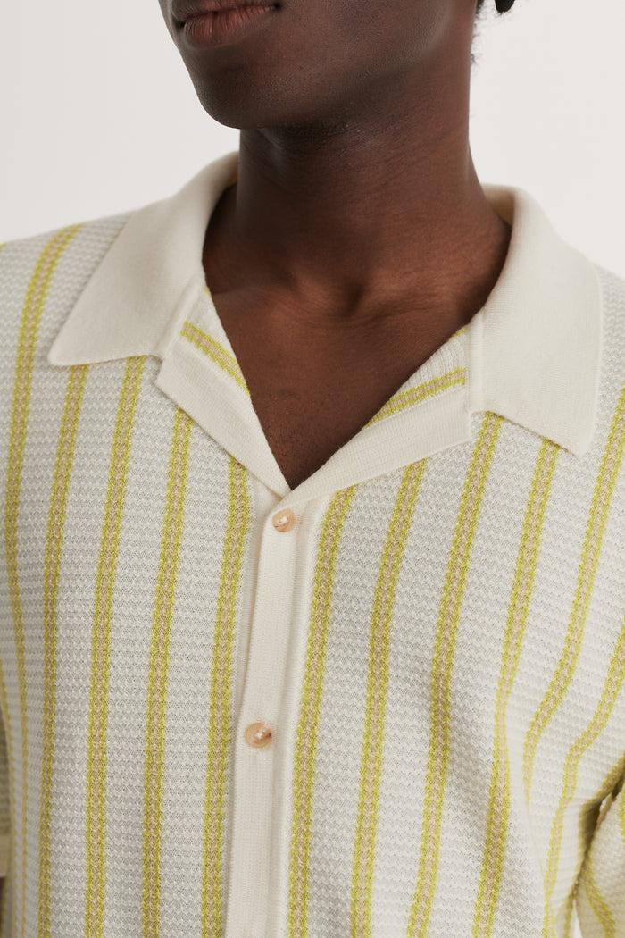 King & Tuckfield Stripe Camp Collar Shirt VANILLA