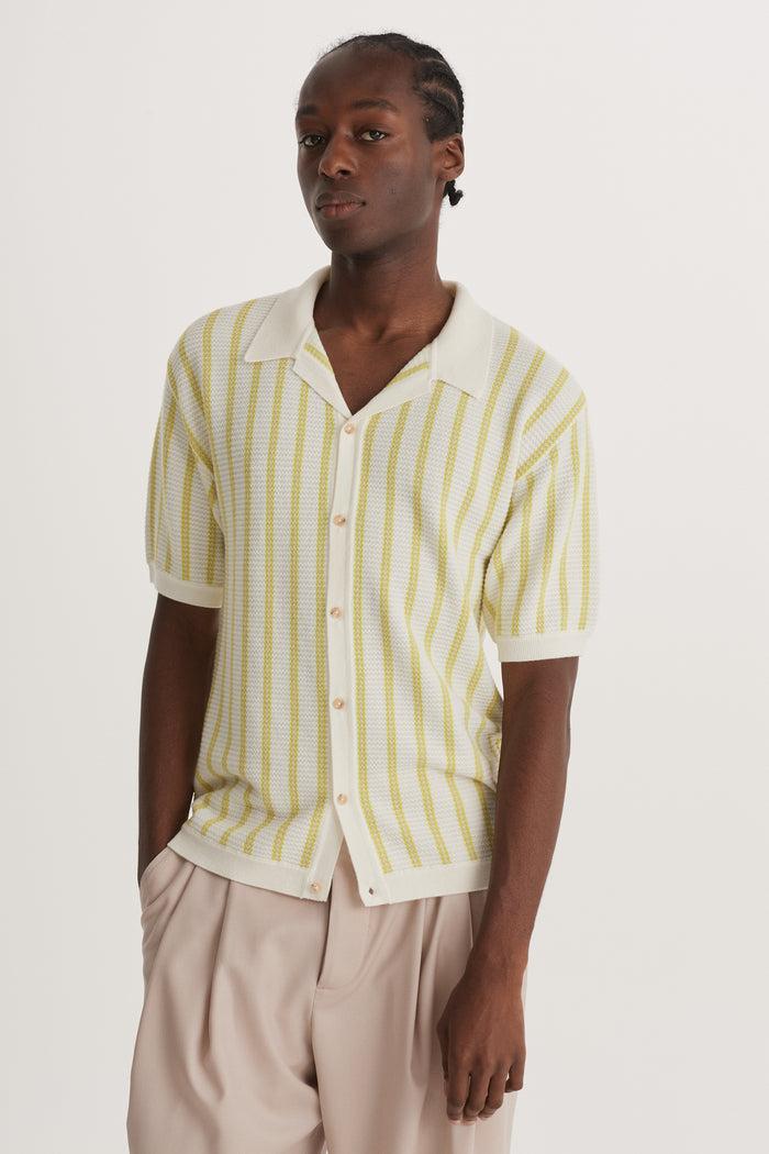king & tuckfield Stripe Camp Collar Shirt VANILLA