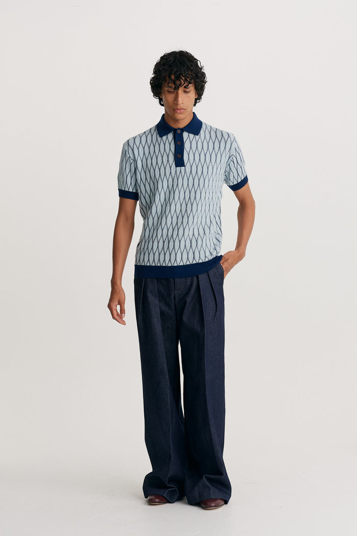 King & Tuckfield Textured Pattern Polo BLUE