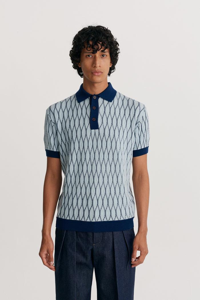 King & Tuckfield Textured Pattern Polo BLUE