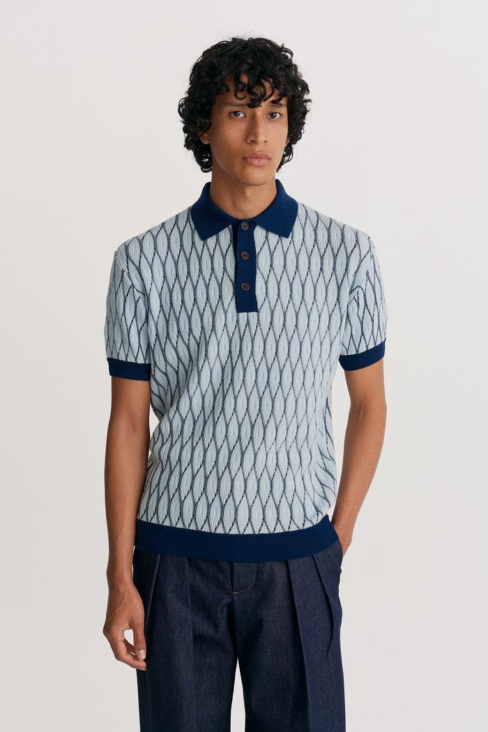 King & Tuckfield Textured Pattern Polo BLUE