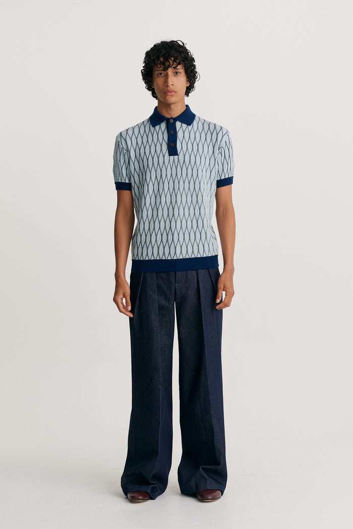 king & tuckfield Textured Pattern Polo BLUE