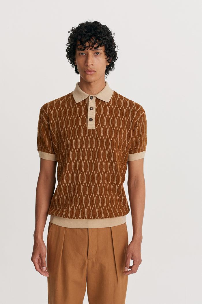 King & Tuckfield Textured Pattern Polo BROWN