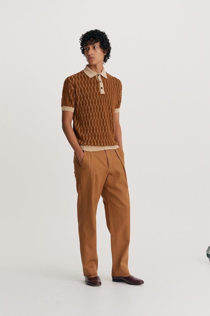 King & Tuckfield Textured Pattern Polo BROWN