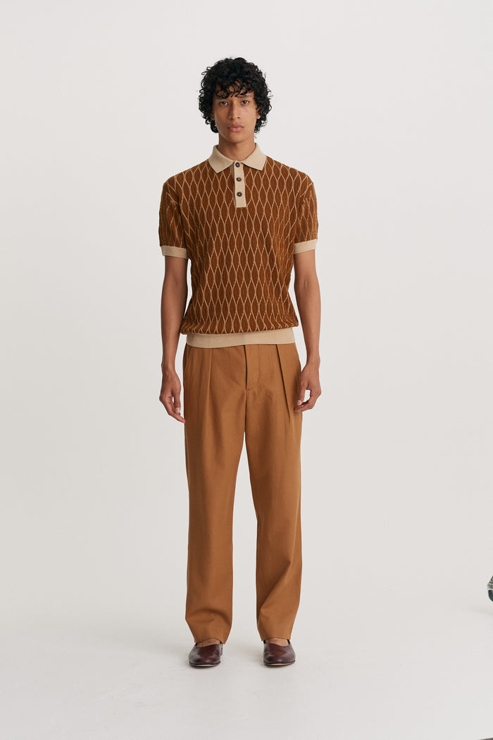 king & tuckfield Textured Pattern Polo BROWN