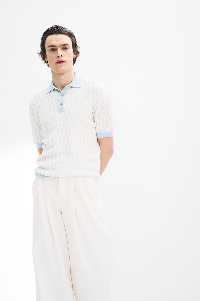 King & Tuckfield Textured Pattern Polo ECRU