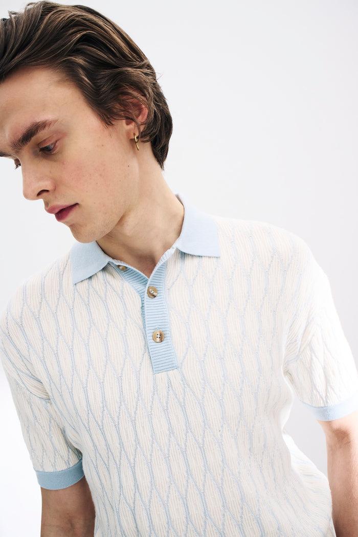 King & Tuckfield Textured Pattern Polo ECRU