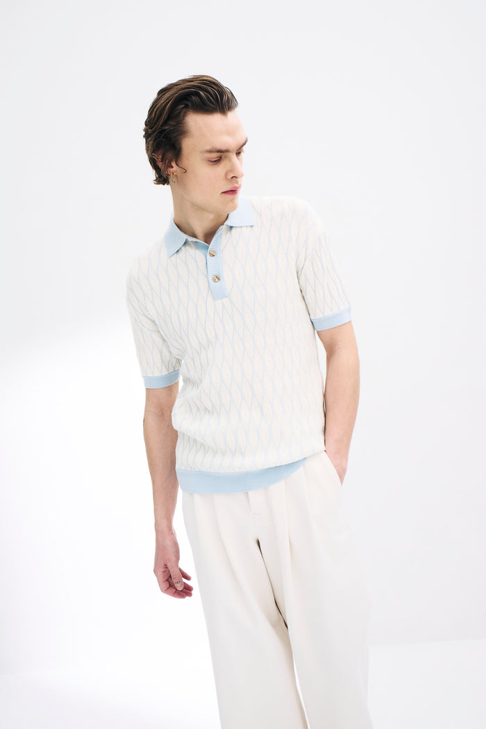 King & Tuckfield Textured Pattern Polo ECRU