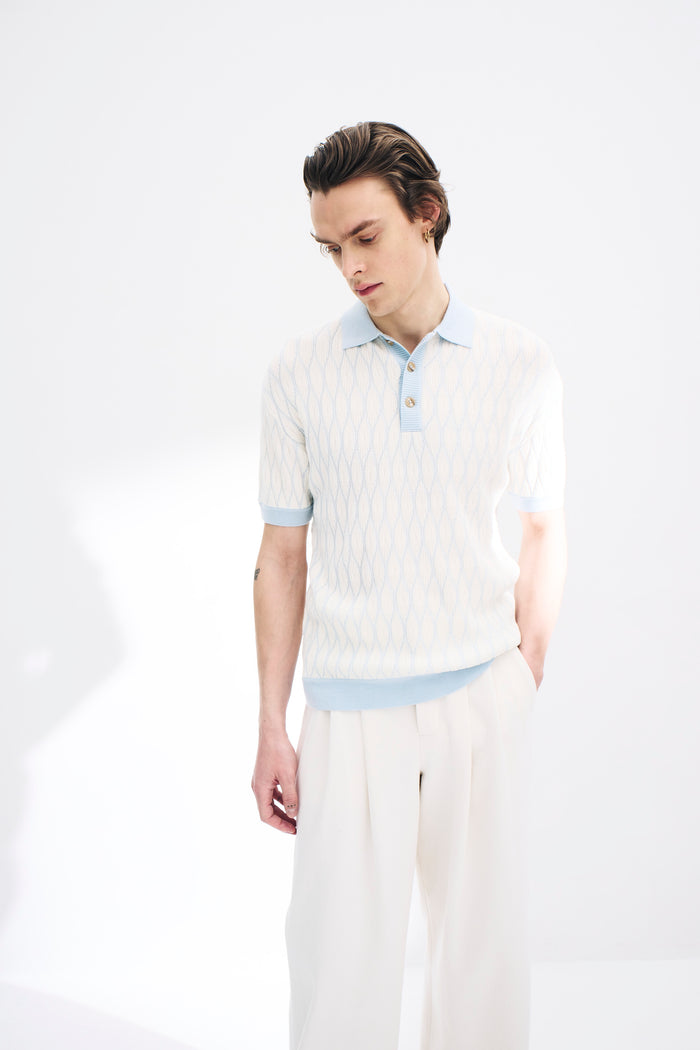 king & tuckfield Textured Pattern Polo ECRU