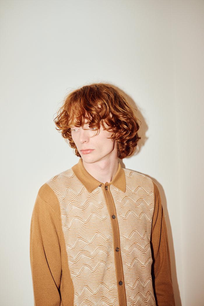 king & tuckfield Textured Wave Cardigan BROWN