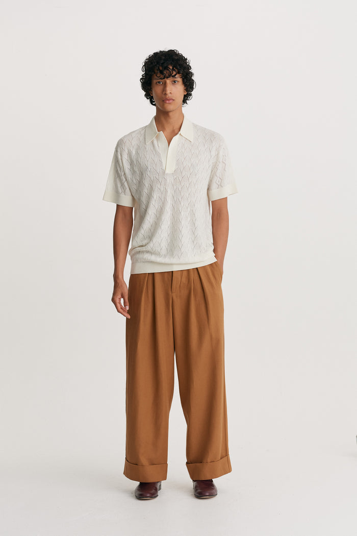 King & Tuckfield Lightweight Contrast Textured Polo ECRU