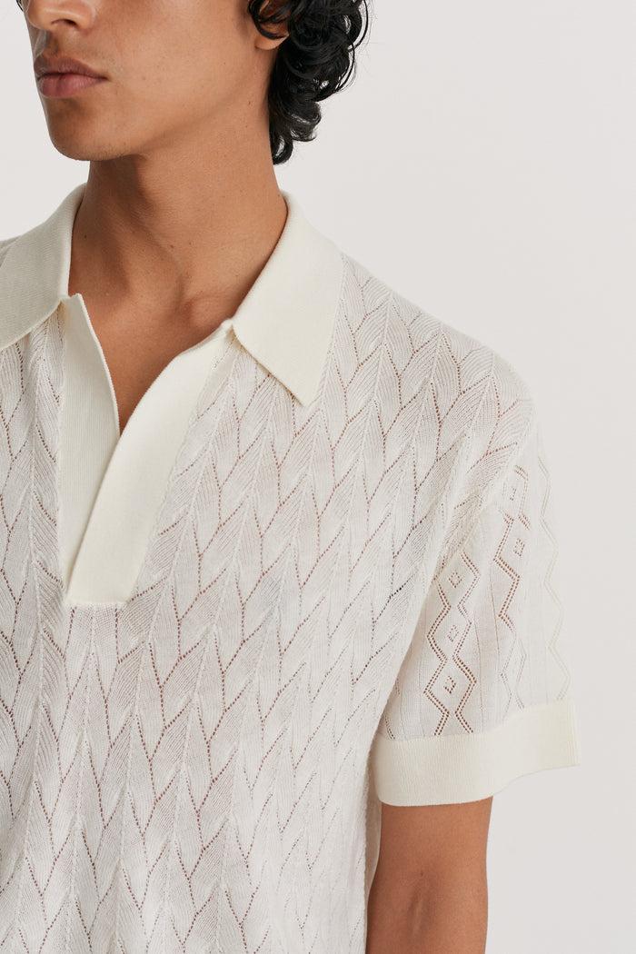 King & Tuckfield Lightweight Contrast Textured Polo ECRU