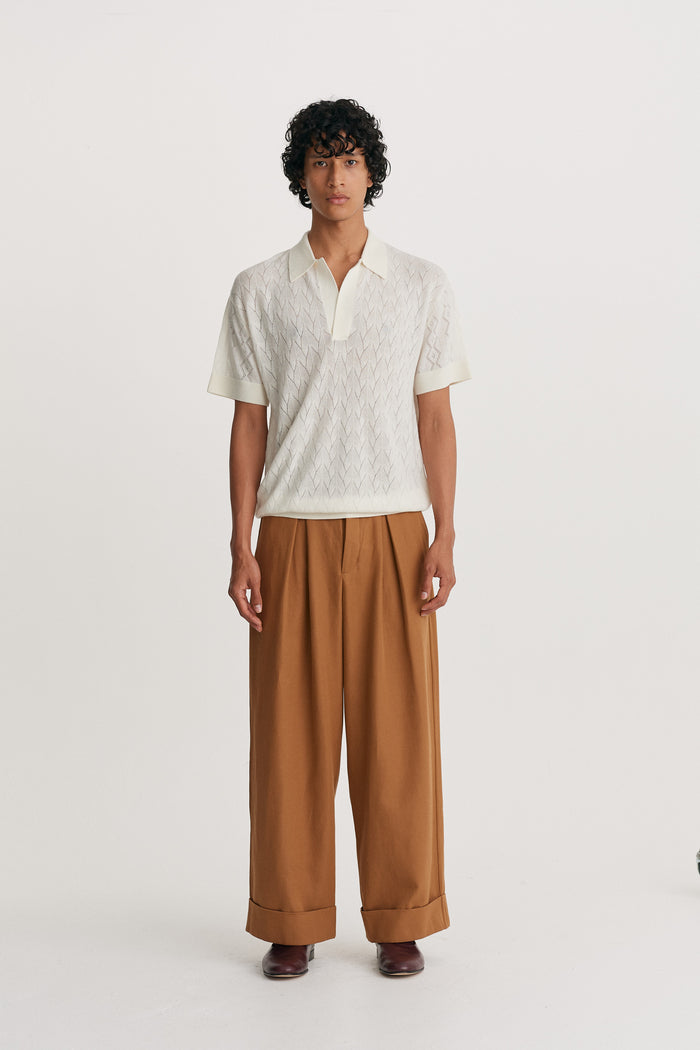 King & Tuckfield Lightweight Contrast Textured Polo ECRU